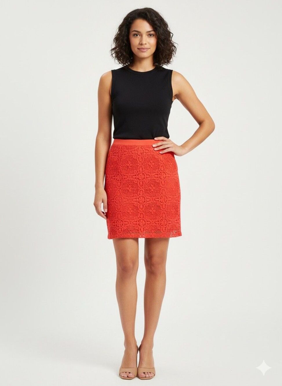 Limited Coral Lace Skirt Sz 6 Office Siren Career Preppy Chick Summer Feminine - Picture 2 of 6